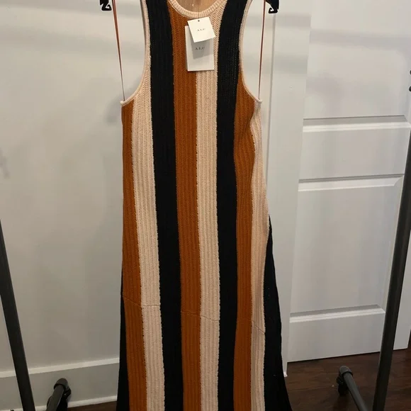 A.L.CMarco Vertical Stripe Cotton Pointelle Maxi Sweater Dress